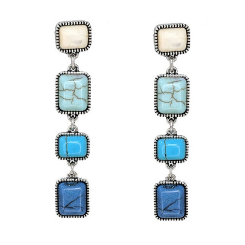 2.25" Drop Post Style Semi-Stone Dangle Statement Earrings